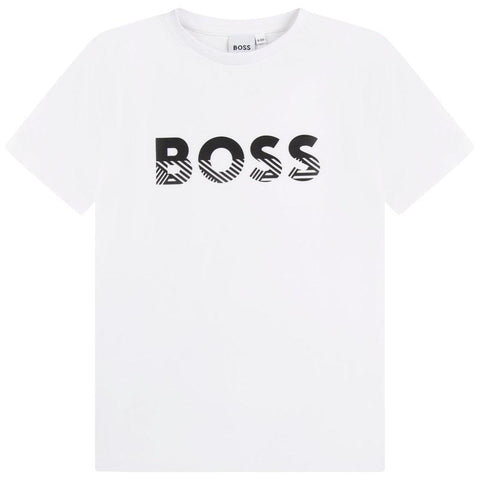 BOSS Boys White Boss Logo T-Shirt BOSS Boys White Boss Logo T-Shirt