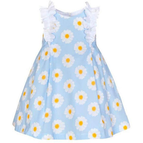 Balloon Chic Girls Blue Frill Sunflower Dress Balloon Chic Girls Blue Frill Sunflower Dress