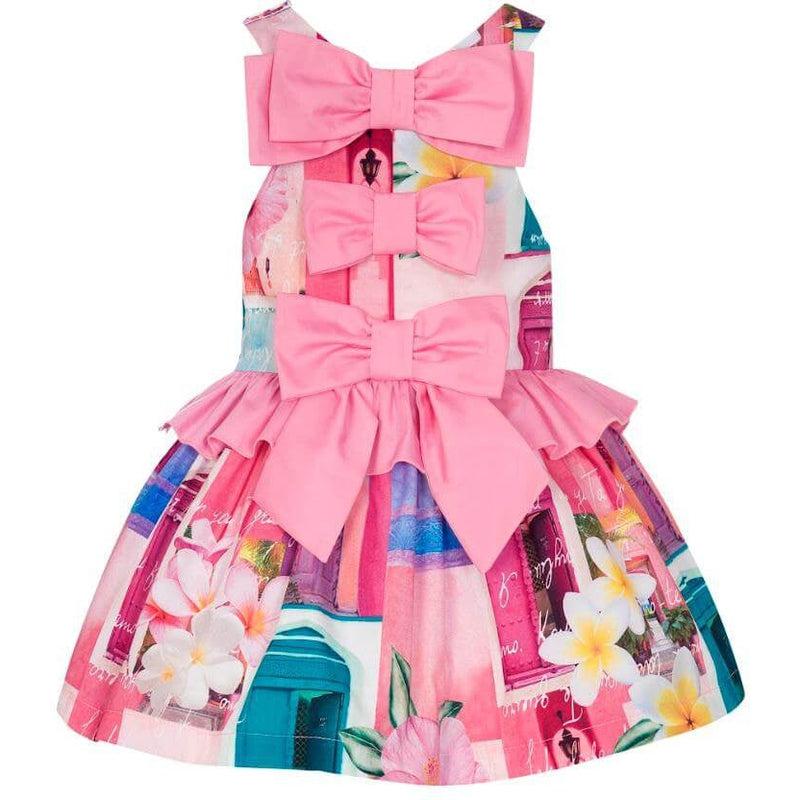 Balloon Chic Girls Pink House Print Dress Balloon Chic Girls Pink House Print Dress