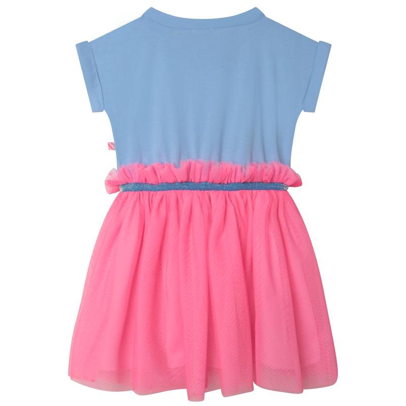 Billieblush Girls Blue & Pink Good Vibes Tulle Dress Billieblush Girls Blue & Pink Good Vibes Tulle Dress