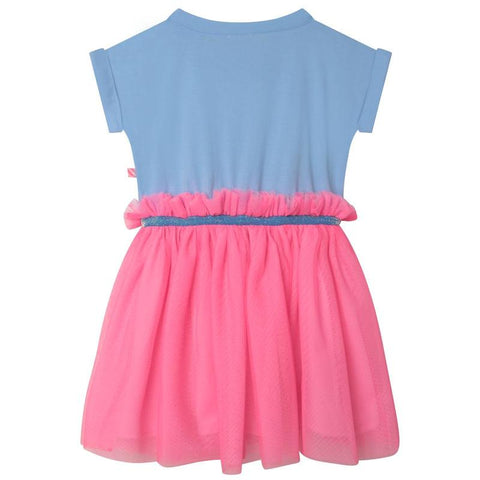 Billieblush Girls Blue & Pink Good Vibes Tulle Dress Billieblush Girls Blue & Pink Good Vibes Tulle Dress