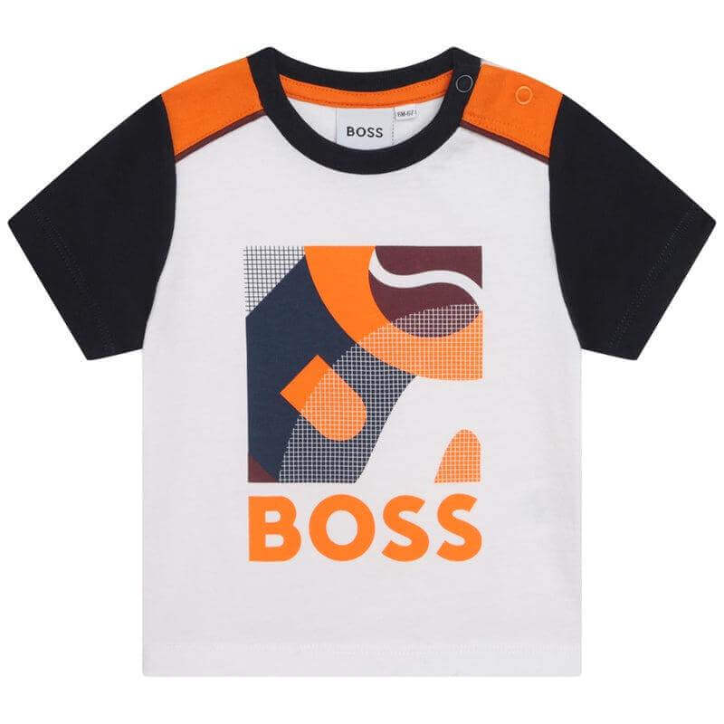 BOSS Baby Boys White Cotton Short Sleeve T-Shirt BOSS Baby Boys White Cotton Short Sleeve T-Shirt
