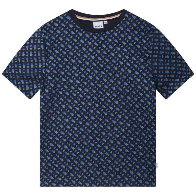 BOSS Boys Blue Cotton All Over Print T-shirt BOSS Boys Blue Cotton All Over Print T-shirt