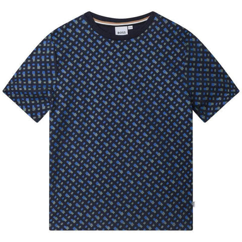 BOSS Boys Blue Cotton All Over Print T-shirt BOSS Boys Blue Cotton All Over Print T-shirt