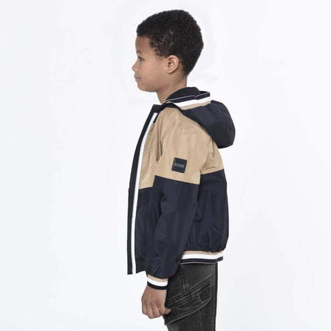 BOSS Boys Brown Striped Hooded Windbreaker BOSS Boys Brown Striped Hooded Windbreaker