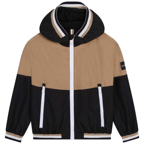 BOSS Boys Brown Striped Hooded Windbreaker BOSS Boys Brown Striped Hooded Windbreaker
