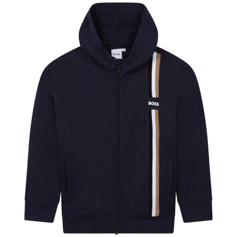 BOSS Boys Navy Striped Zip Up Hoodie BOSS Boys Navy Striped Zip Up Hoodie