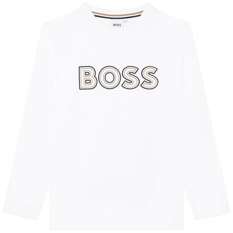 BOSS Boys White Long Sleeve Logo T-Shirt BOSS Boys White Long Sleeve Logo T-Shirt