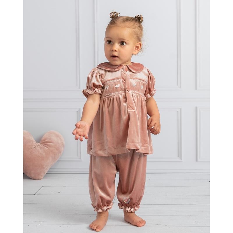 Caramelo Kids Baby Girls Vintage Pink Velvet Set Caramelo Kids Baby Girls Vintage Pink Velvet Set
