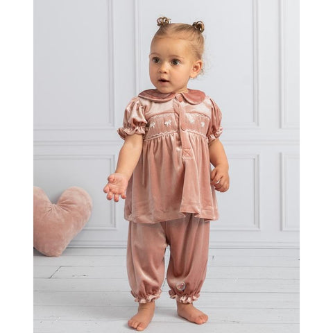 Caramelo Kids Baby Girls Vintage Pink Velvet Set Caramelo Kids Baby Girls Vintage Pink Velvet Set
