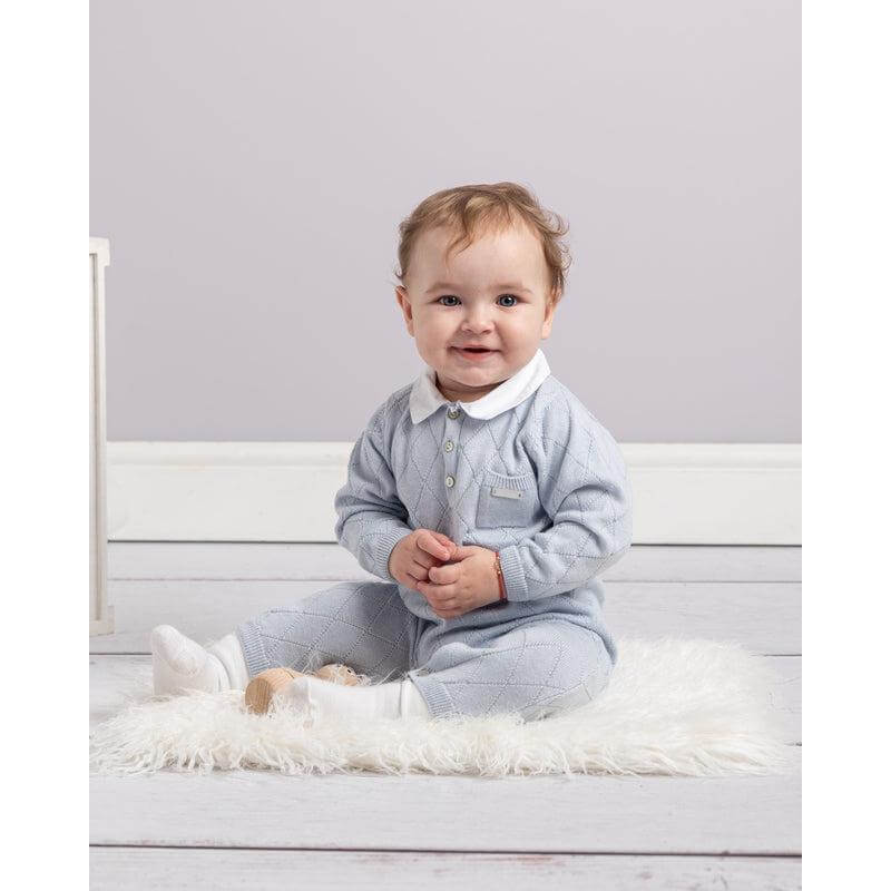 Caramelo Kids Boys Blue Diamond Knitted Romper Caramelo Kids Boys Blue Diamond Knitted Romper