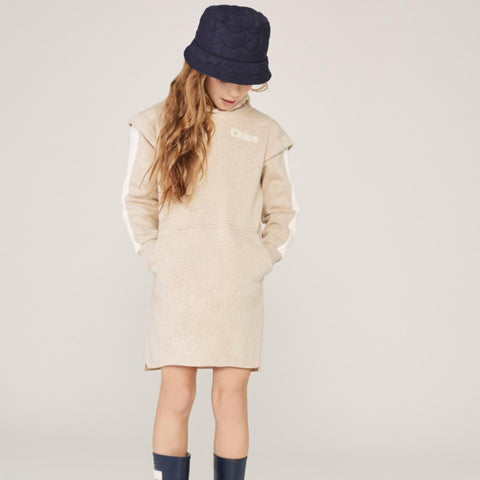 Chloe Girls Beige Logo Hooded Dress Chloe Girls Beige Logo Hooded Dress