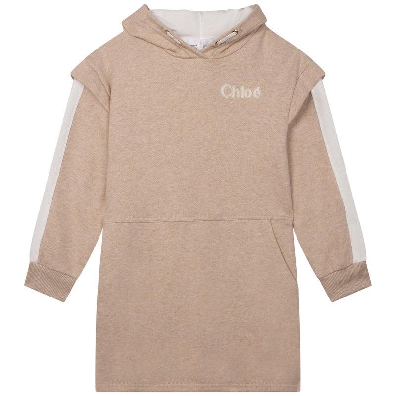 Chloe Girls Beige Logo Hooded Dress Chloe Girls Beige Logo Hooded Dress