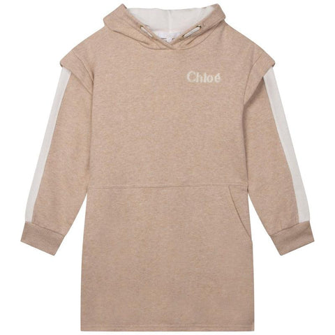 Chloe Girls Beige Logo Hooded Dress Chloe Girls Beige Logo Hooded Dress