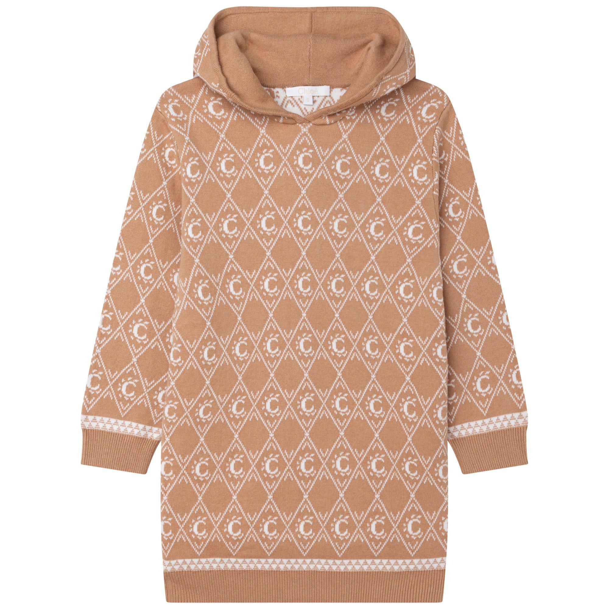 Chloe Girls Biege Knitted Logo Dress Chloe Girls Biege Knitted Logo Dress