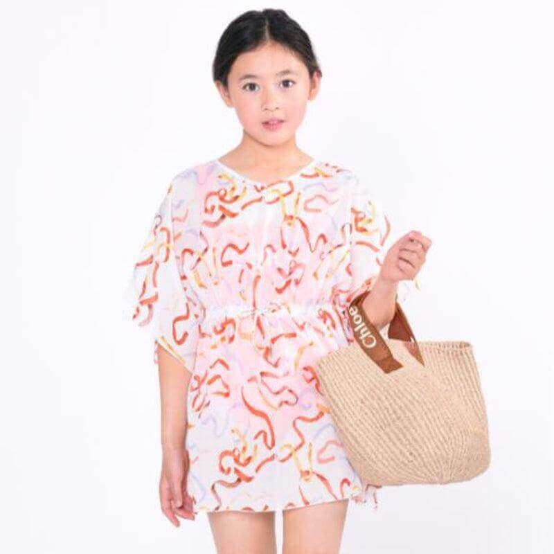 Chloe Girls Ivory Cotton Ribbon Kaftan Chloe Girls Ivory Cotton Ribbon Kaftan