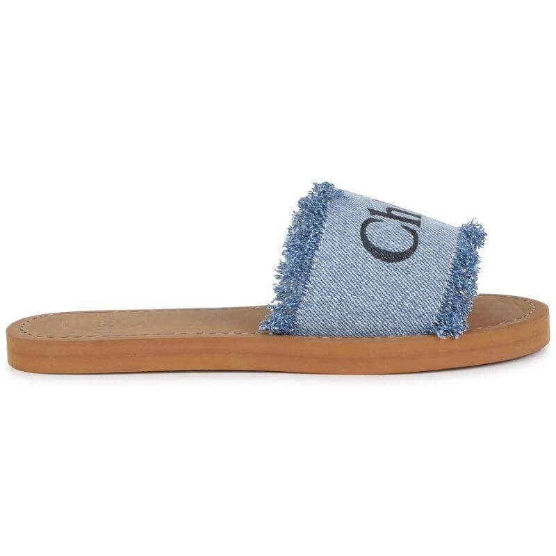 Chloe Girls Logo Print Denim Fringed Sandals Chloe Girls Logo Print Denim Fringed Sandals