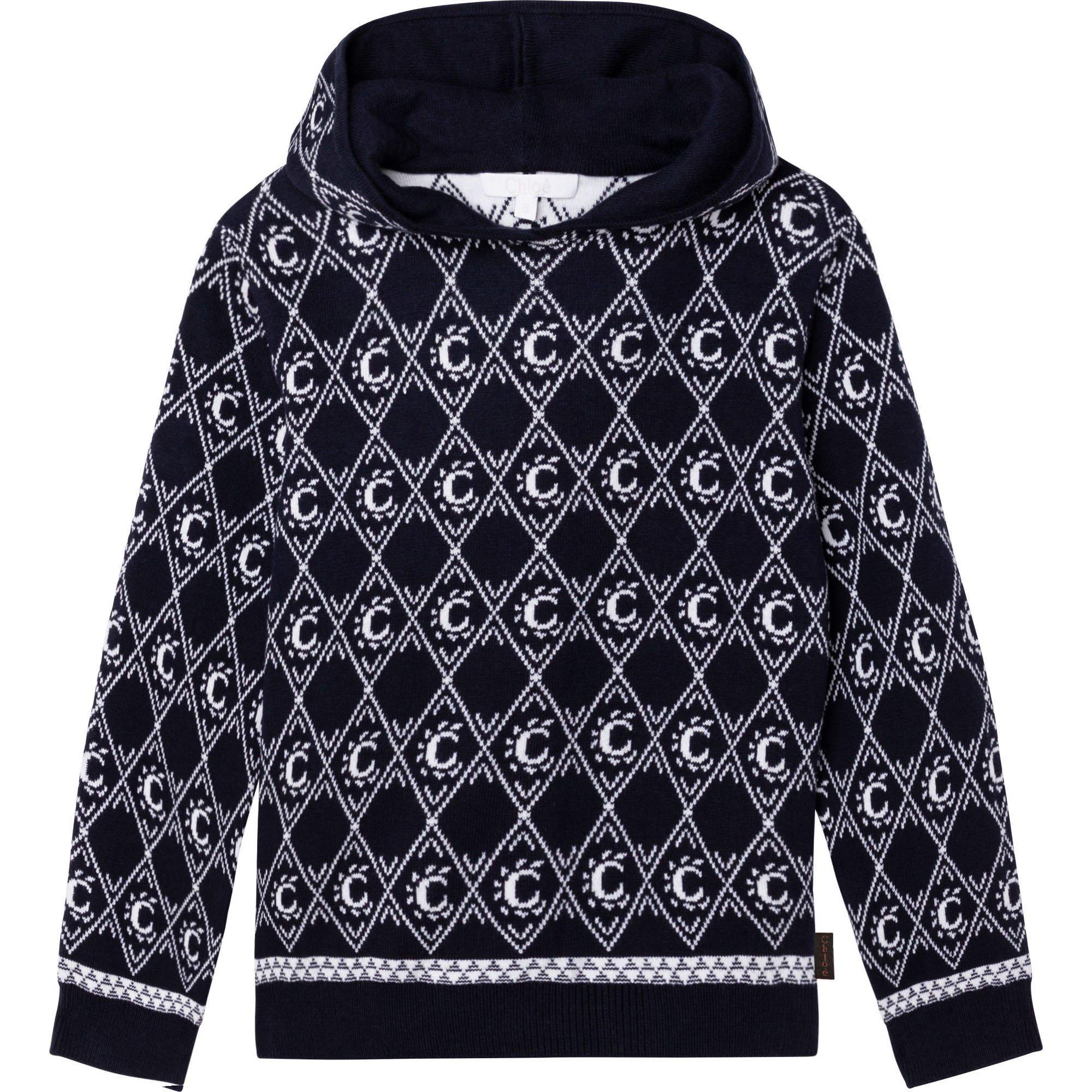 Chloe Girls Navy Knittted Logo Hoodie Chloe Girls Navy Knittted Logo Hoodie