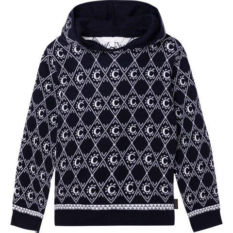Chloe Girls Navy Knittted Logo Hoodie Chloe Girls Navy Knittted Logo Hoodie