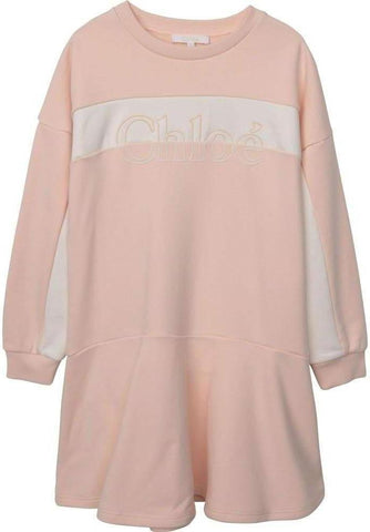 Chloe Girls Pale Pink Logo Jumper Dress Chloe Girls Pale Pink Logo Jumper Dress