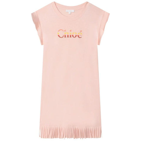 Chloe Girls Peach Fringe Logo Dress Chloe Girls Peach Fringe Logo Dress