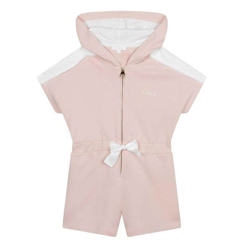 Chloe Girls Peach Hooded Jersey Playsuit Chloe Girls Peach Hooded Jersey Playsuit