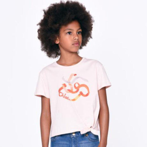 Chloe Girls Peach Ribbon Logo T-Shirt Chloe Girls Peach Ribbon Logo T-Shirt