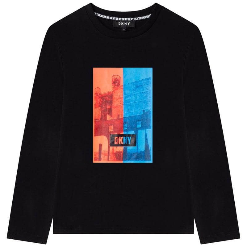 DKNY Boys Black Print Long Sleeve T-Shirt DKNY Boys Black Print Long Sleeve T-Shirt