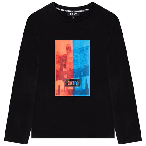 DKNY Boys Black Print Long Sleeve T-Shirt DKNY Boys Black Print Long Sleeve T-Shirt