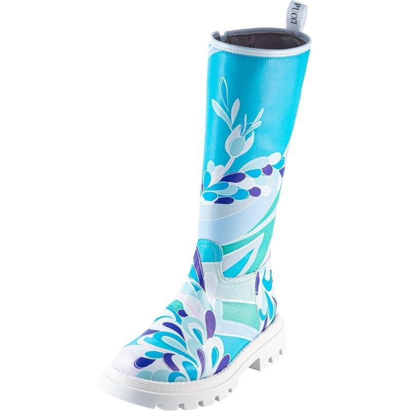 Emilio Pucci Girls Blue Flower Print Boots Emilio Pucci Girls Blue Flower Print Boots