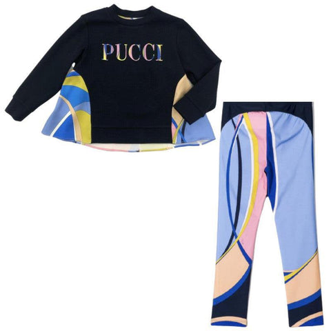Emilio Pucci Girls Blue Waffle Sweatshirt Set Emilio Pucci Girls Blue Waffle Sweatshirt Set