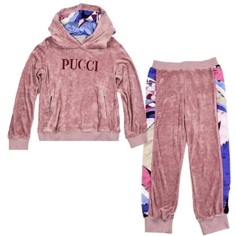 Emilio Pucci Girls Dusty Pink Velvet Sweatshirt Set Emilio Pucci Girls Dusty Pink Velvet Sweatshirt Set