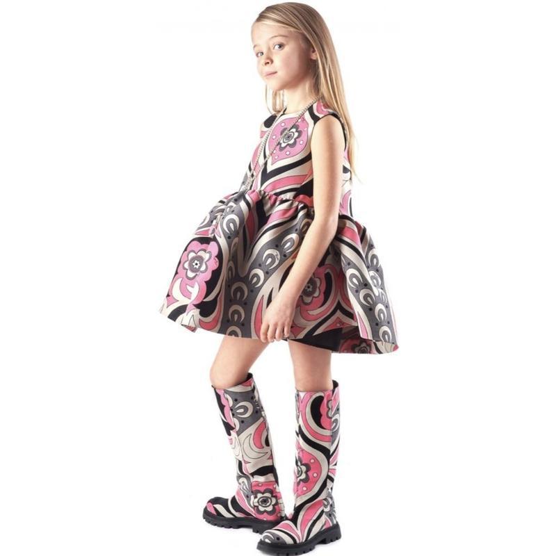 Emilio Pucci Girls Pink & Grey Twill Dress Emilio Pucci Girls Pink & Grey Twill Dress