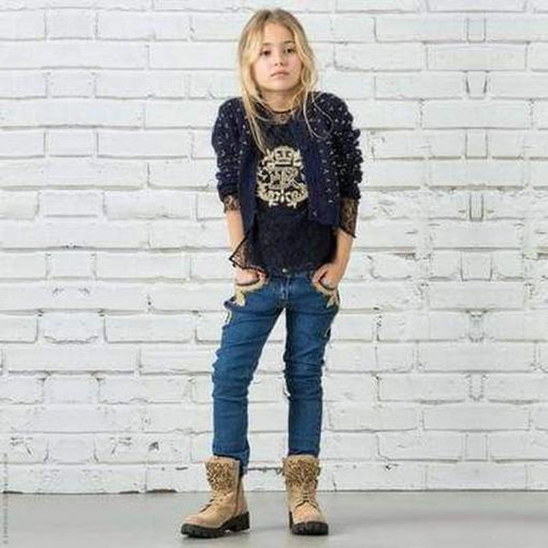 Ermanno Scervino Girls Blue Applique Detail Jeans Ermanno Scervino Girls Blue Applique Detail Jeans