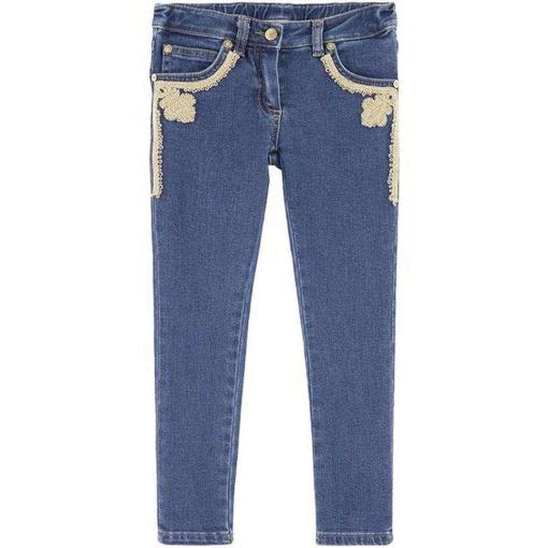Ermanno Scervino Girls Blue Applique Detail Jeans Ermanno Scervino Girls Blue Applique Detail Jeans