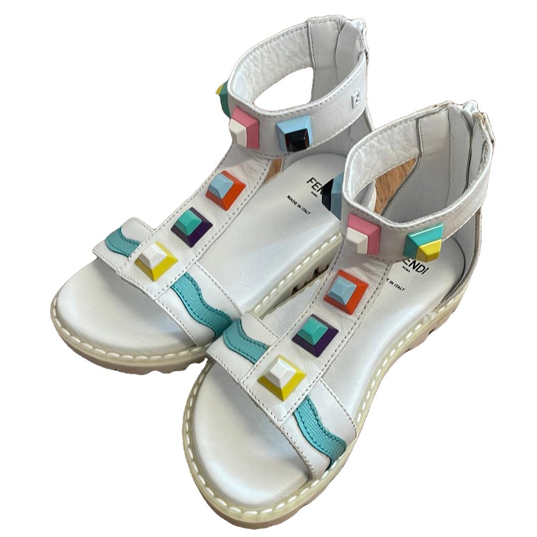 Fendi Girls White Stud Sandals Fendi Girls White Stud Sandals