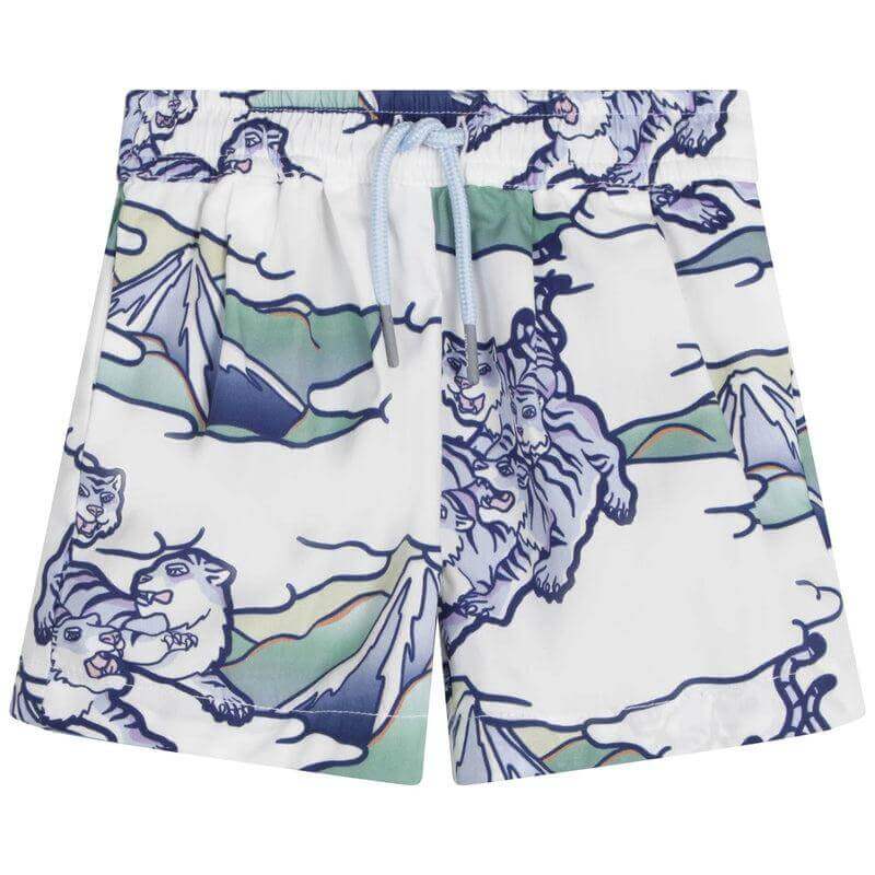 Kenzo Kids Baby Boys Blue And White Tiger Logo Swim Shorts Kenzo Kids Baby Boys Blue And White Tiger Logo Swim Shorts