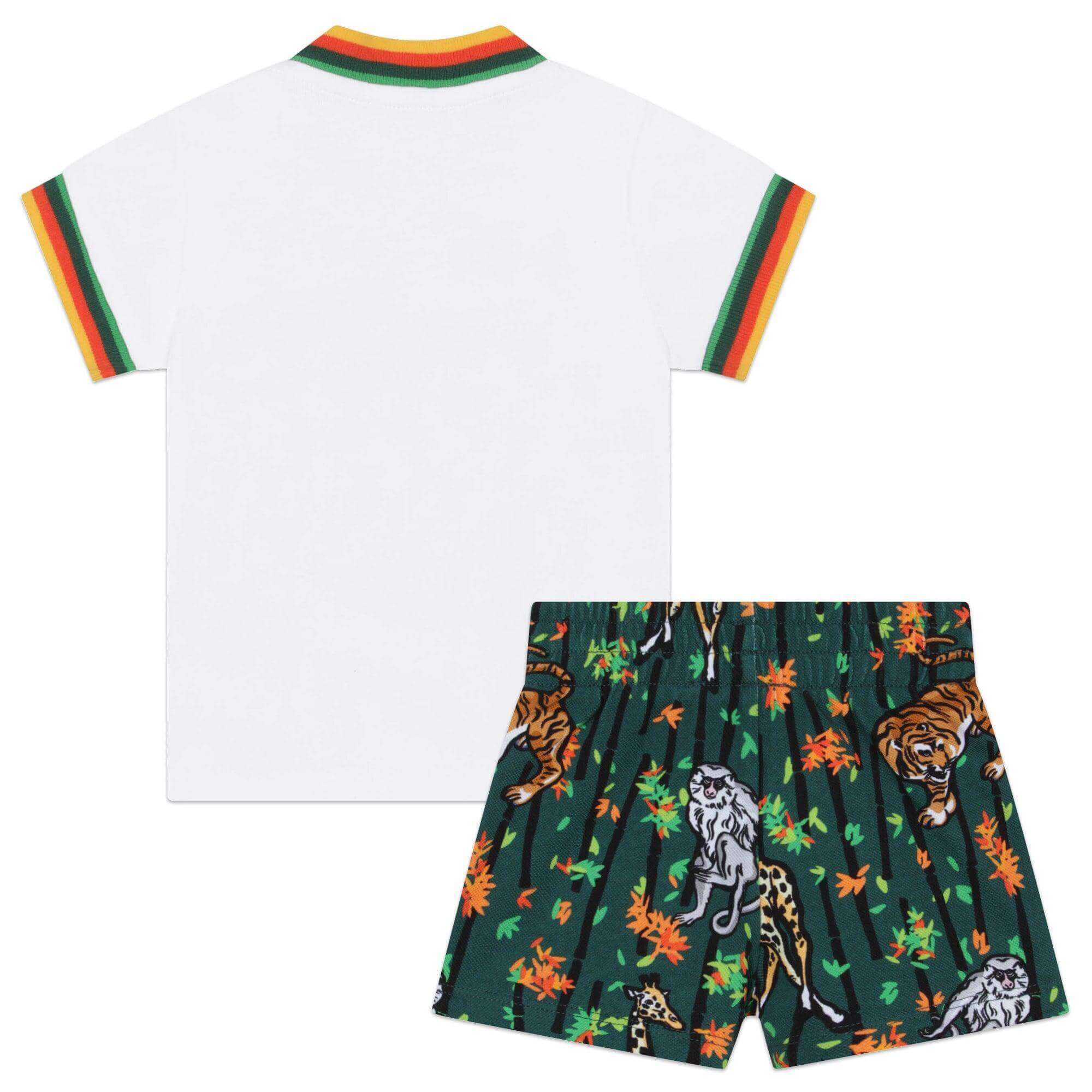 Kenzo Kids Baby Boys Green And White Cotton Bamboo Tiger Shorts Set. Kenzo Kids Baby Boys Green And White Cotton Bamboo Tiger Shorts Set.