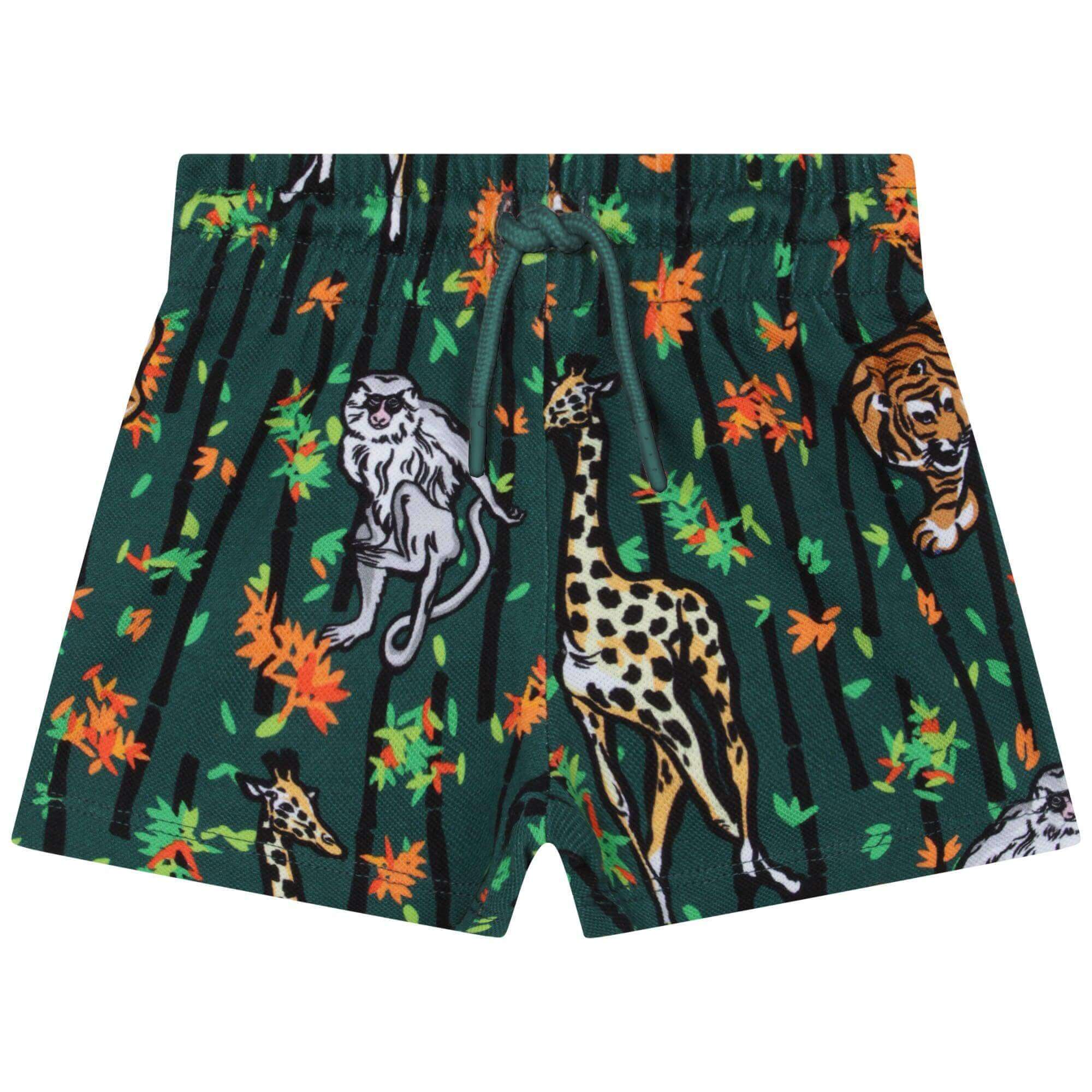Kenzo Kids Baby Boys Green And White Cotton Bamboo Tiger Shorts Set. Kenzo Kids Baby Boys Green And White Cotton Bamboo Tiger Shorts Set.