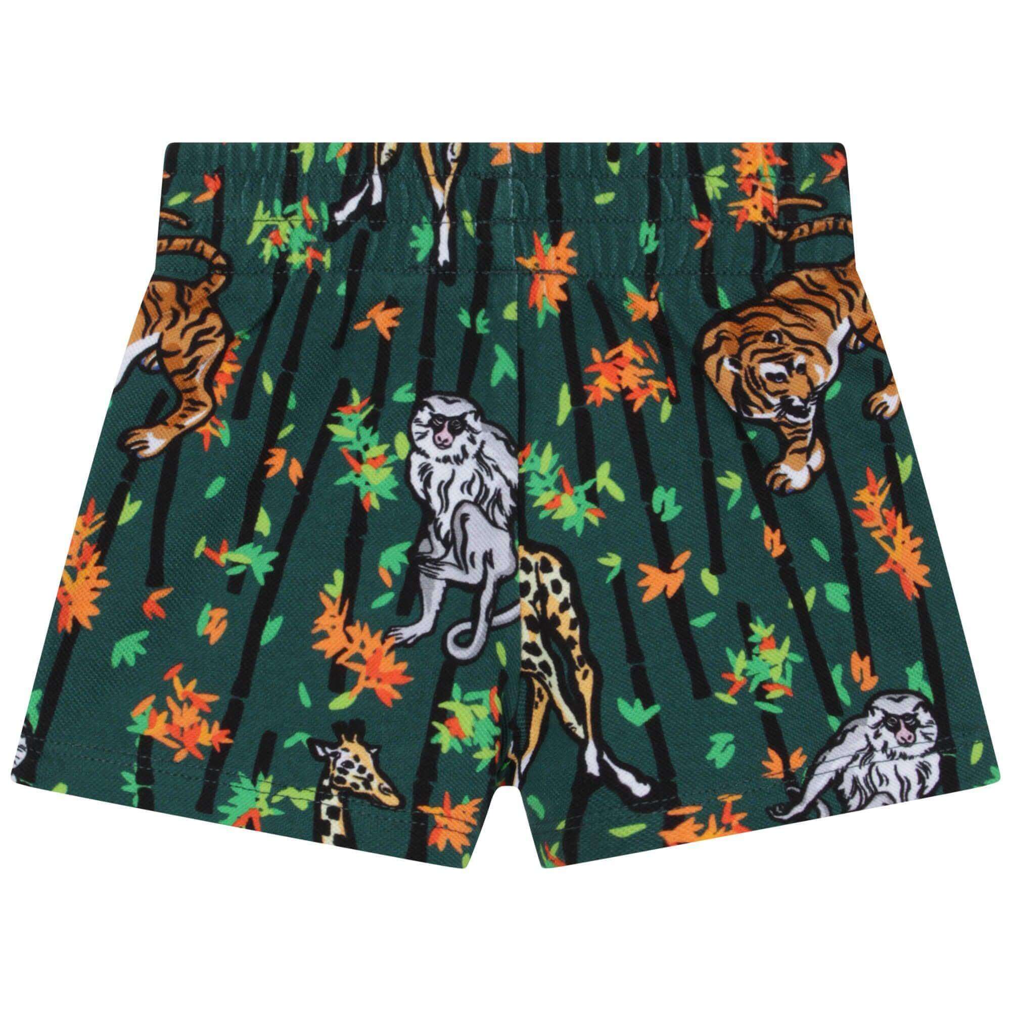 Kenzo Kids Baby Boys Green And White Cotton Bamboo Tiger Shorts Set. Kenzo Kids Baby Boys Green And White Cotton Bamboo Tiger Shorts Set.
