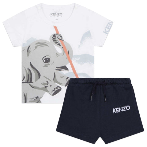 Kenzo Kids Baby Boys White And Blue Elephant Shorts Set Kenzo Kids Baby Boys White And Blue Elephant Shorts Set