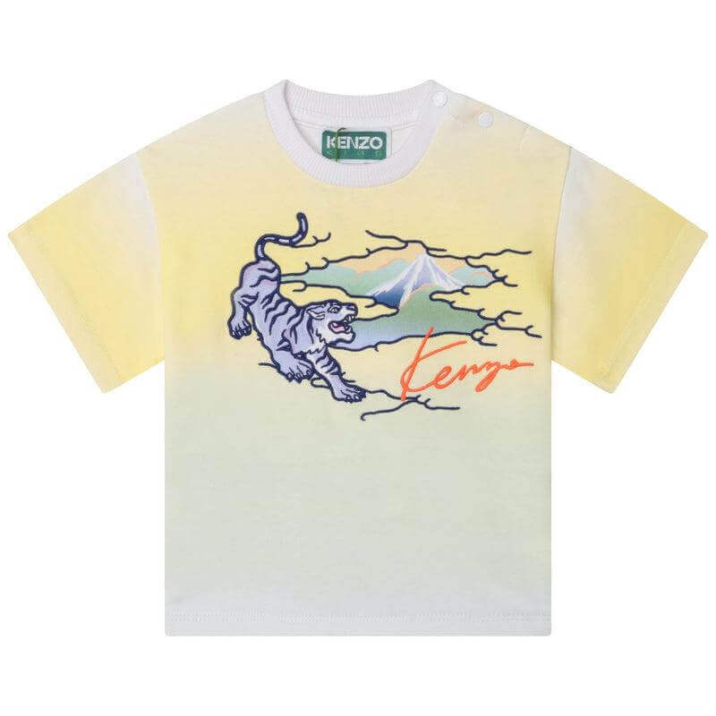 Kenzo Kids Baby Boys Yellow And Blue Logo T-Shirt Kenzo Kids Baby Boys Yellow And Blue Logo T-Shirt