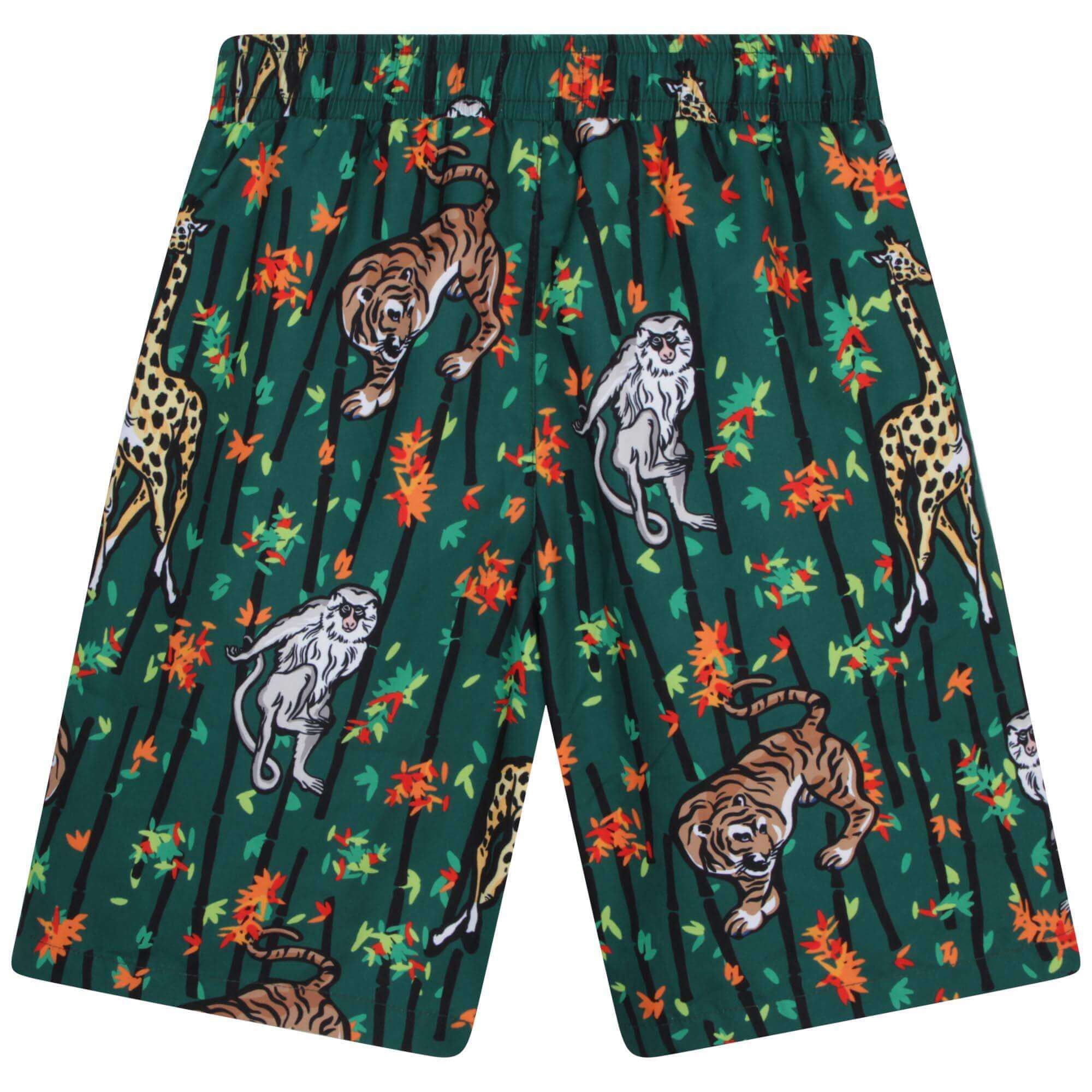 Kenzo Kids Boys Green Bamboo Tiger Print Swim Shorts Kenzo Kids Boys Green Bamboo Tiger Print Swim Shorts