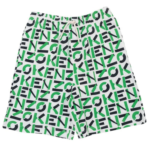 Kenzo Kids Boys Green Logo Mania Bermuda Shorts Kenzo Kids Boys Green Logo Mania Bermuda Shorts