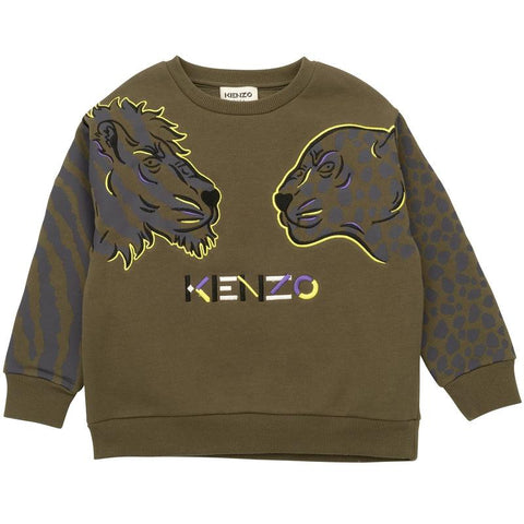 Kenzo Kids Boys Khaki Double Tiger Sweatshirt Kenzo Kids Boys Khaki Double Tiger Sweatshirt