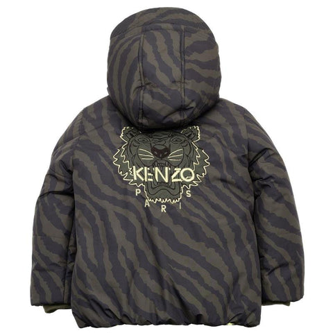 Kenzo Kids Boys Khaki Tiger Print Puffer Coat Kenzo Kids Boys Khaki Tiger Print Puffer Coat