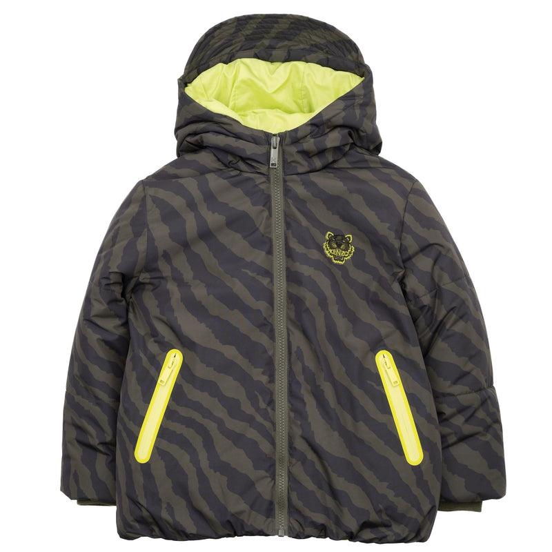 Kenzo Kids Boys Khaki Tiger Print Puffer Coat Kenzo Kids Boys Khaki Tiger Print Puffer Coat