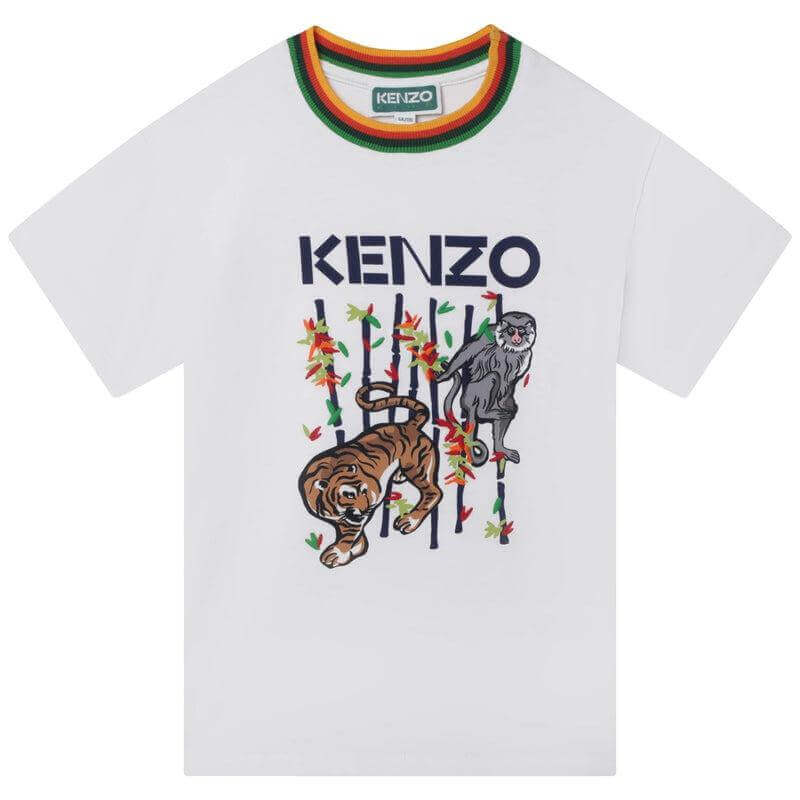 Kenzo Kids Boys White Bamboo Tiger T-Shirt Kenzo Kids Boys White Bamboo Tiger T-Shirt