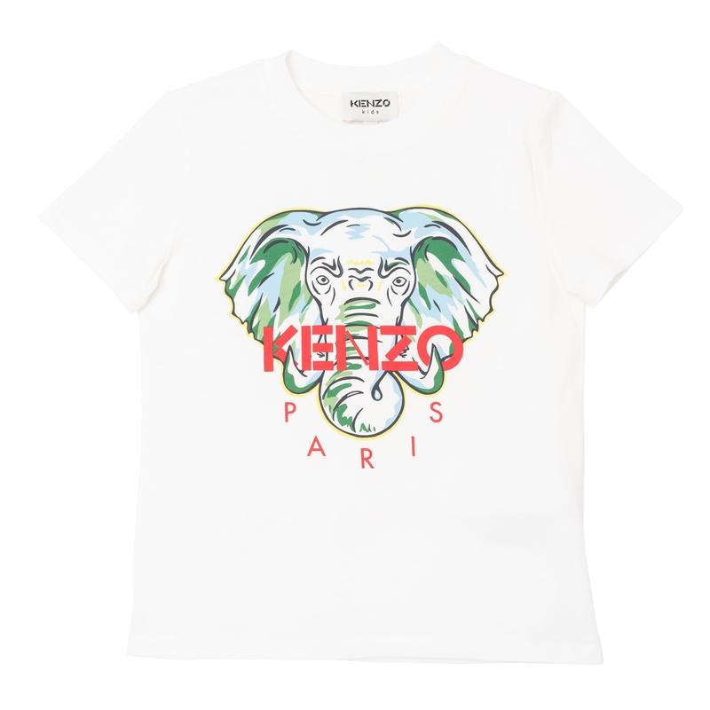 Kenzo Kids Boys White Elephant Print T-Shirt Kenzo Kids Boys White Elephant Print T-Shirt