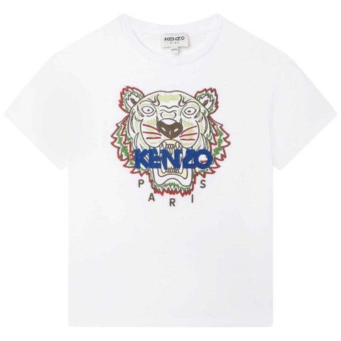 Kenzo Kids Boys White Embroidered Tiger T-Shirt Kenzo Kids Boys White Embroidered Tiger T-Shirt